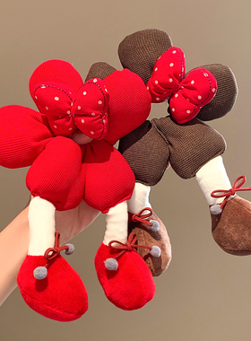 日系可爱红色花朵屁屁大肠发圈女超大丸子头马尾头绳皮筋新年头饰