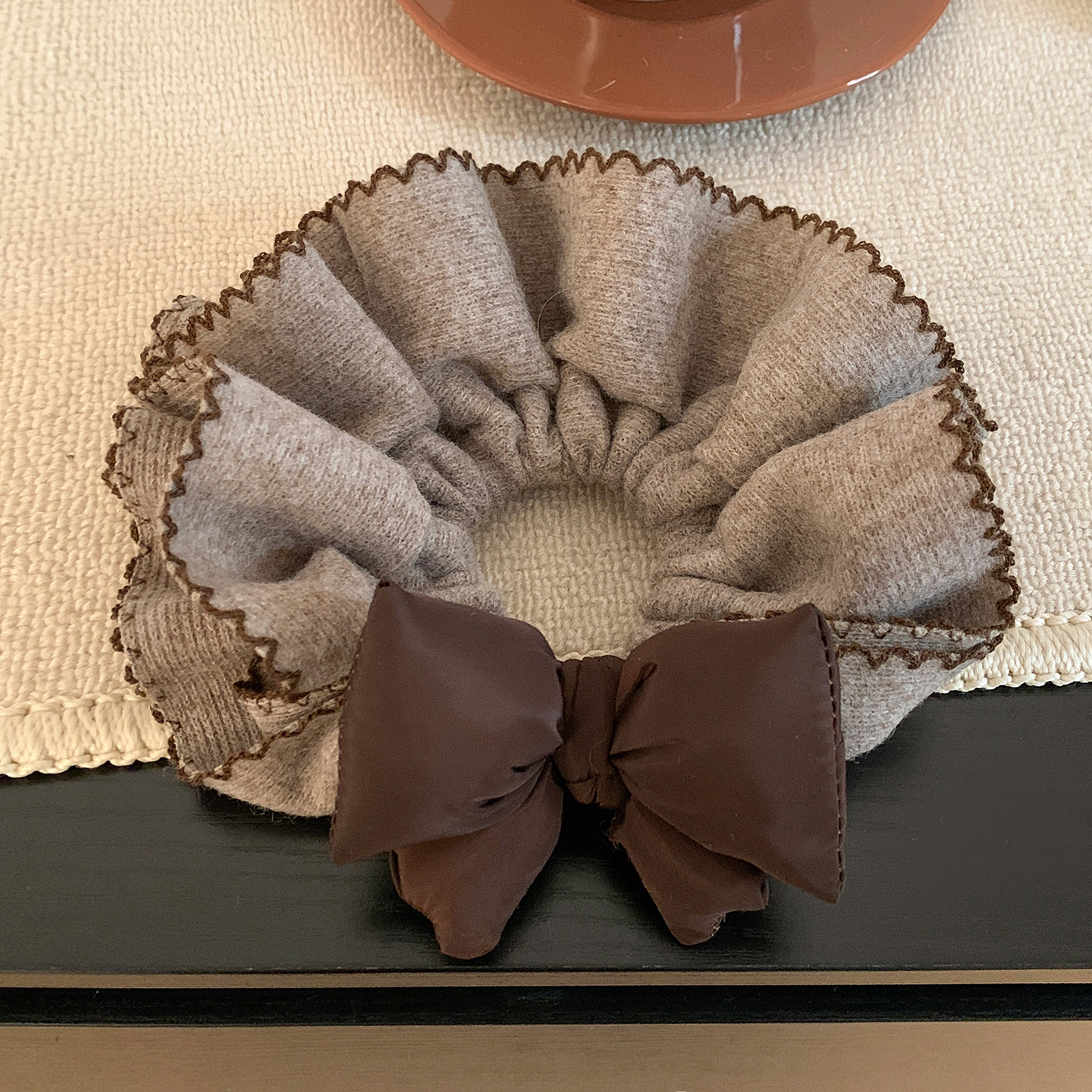 韩系咖色蝴蝶结毛线针织大肠发圈