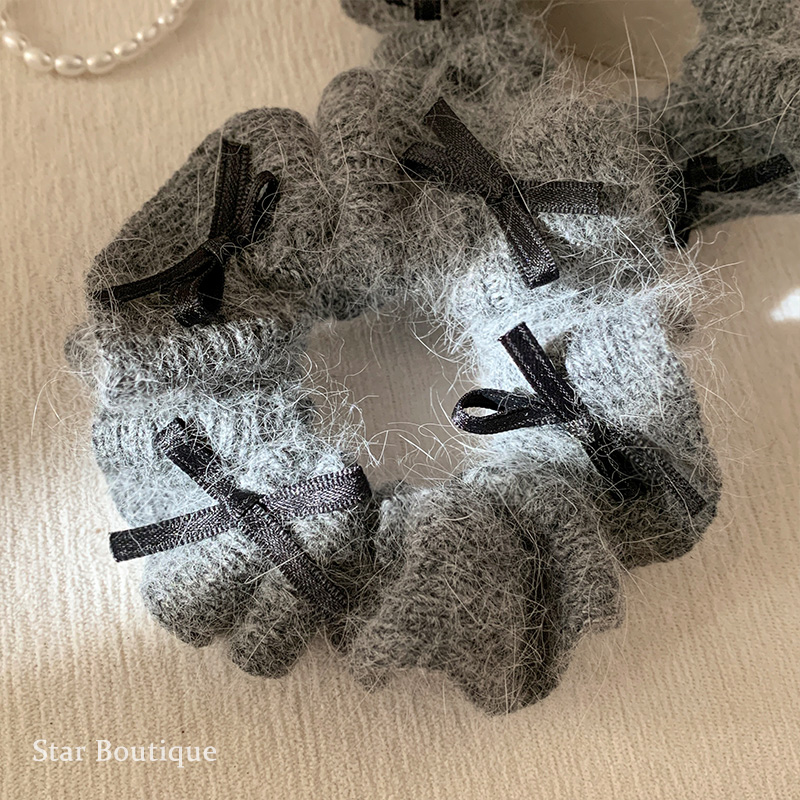 韩系复古蝴蝶结灰色兔毛大肠发圈