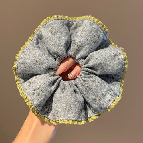 韩系灰色碎花针织毛线大肠发圈