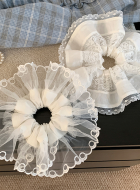 韩系超仙白色蕾丝大肠发圈女高级感气质超大丸子头低马尾头绳头饰