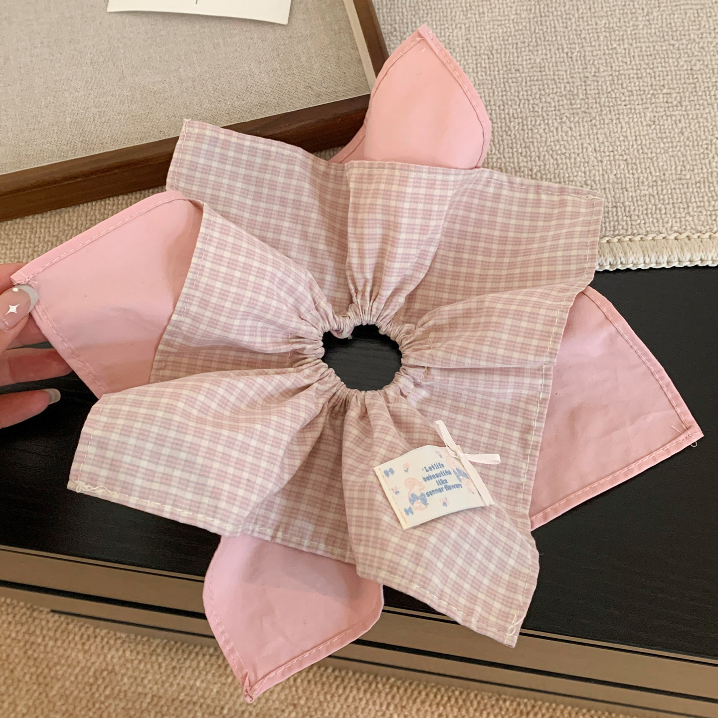 韩系粉色格子双层方巾大肠发圈女扎头发低马尾超大方形头绳头饰,饰品/流行首饰/时尚饰品新,发饰,淘宝优惠券,粉丝福利购,淘宝优惠卷