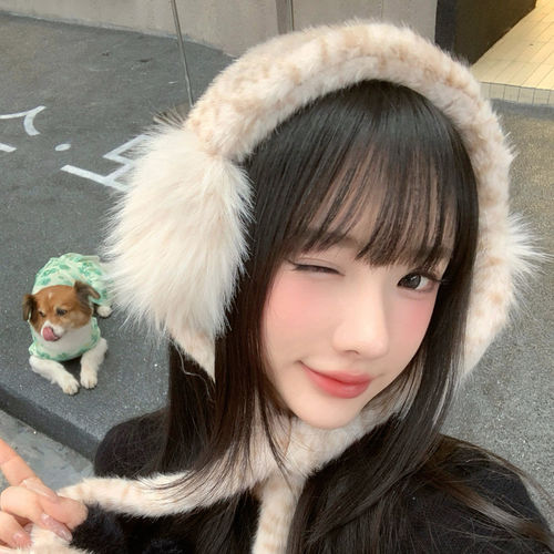 仿皮草豹纹毛茸茸耳罩女冬季