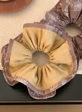 韩国东大门黄色碎花双层大肠发圈女气质超大丸子头扎头发头绳头饰