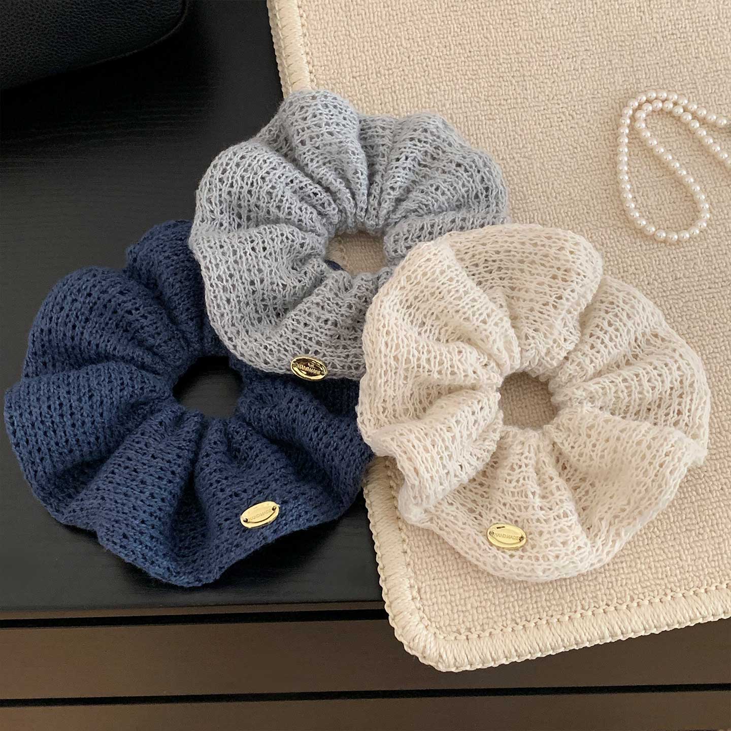 韩系温柔蓝色毛线针织大肠发圈