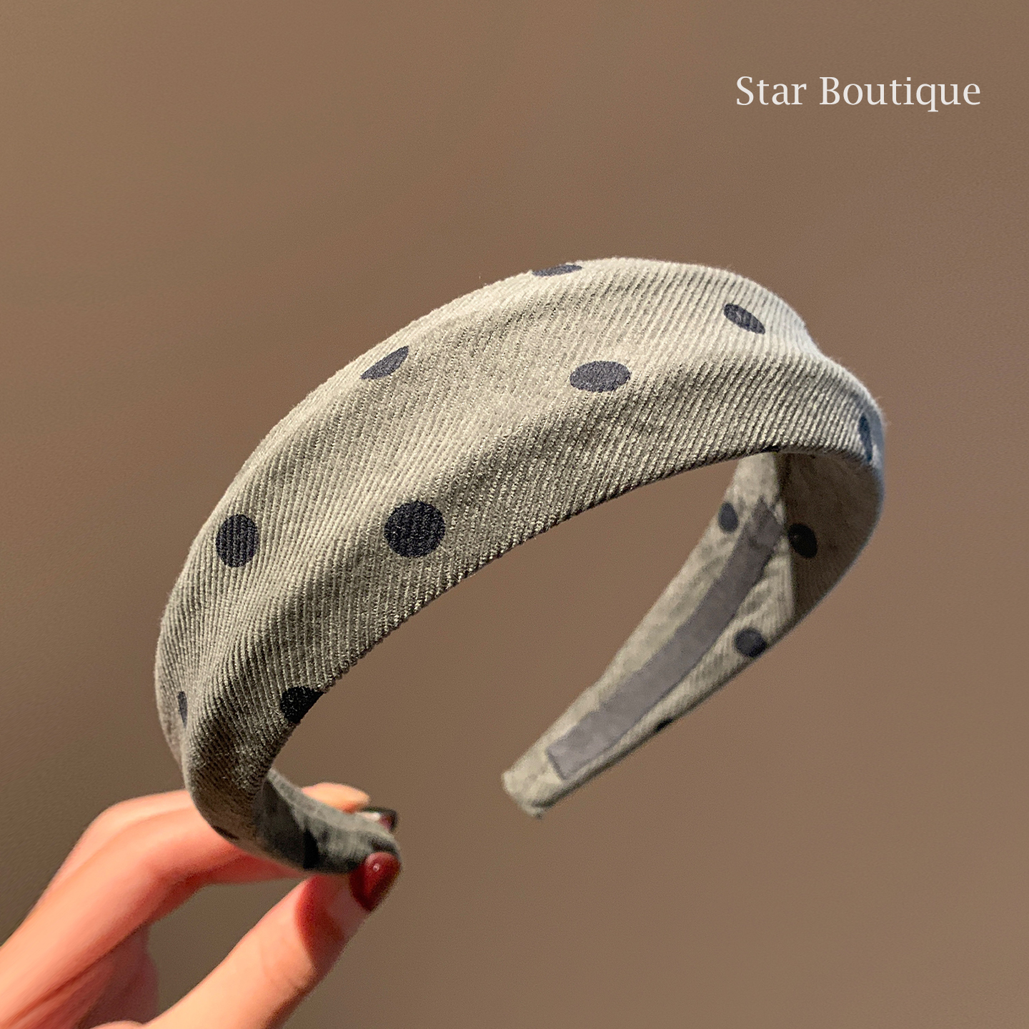 韩系复古灰色波点宽边发箍女气质