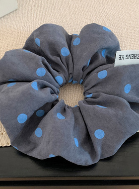 韩国蓝灰色波点大肠发圈女高级感气质丸子头扎头发超大号头绳头饰