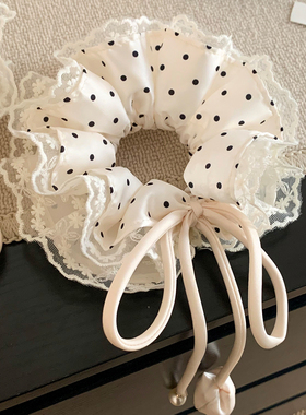 韩系白色波点蕾丝蝴蝶结大肠发圈女超大丸子头扎头发头绳皮筋头饰