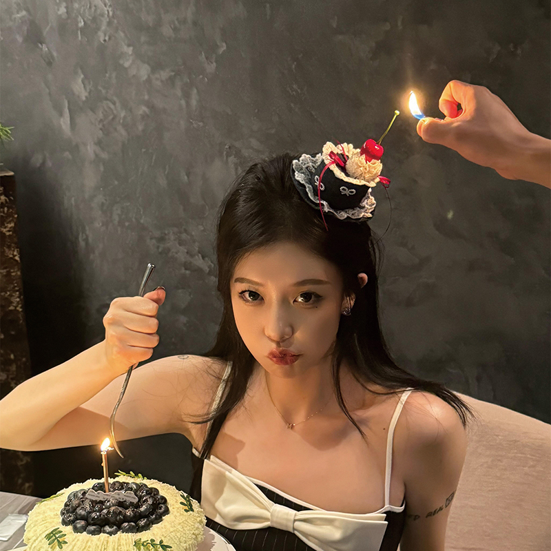 可爱蓝色蕾丝牛仔樱桃蛋糕发夹