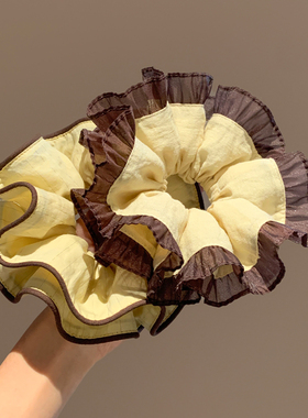 韩系简约黄色花边双层大肠发圈女高级感超大丸子头扎头发头绳头饰