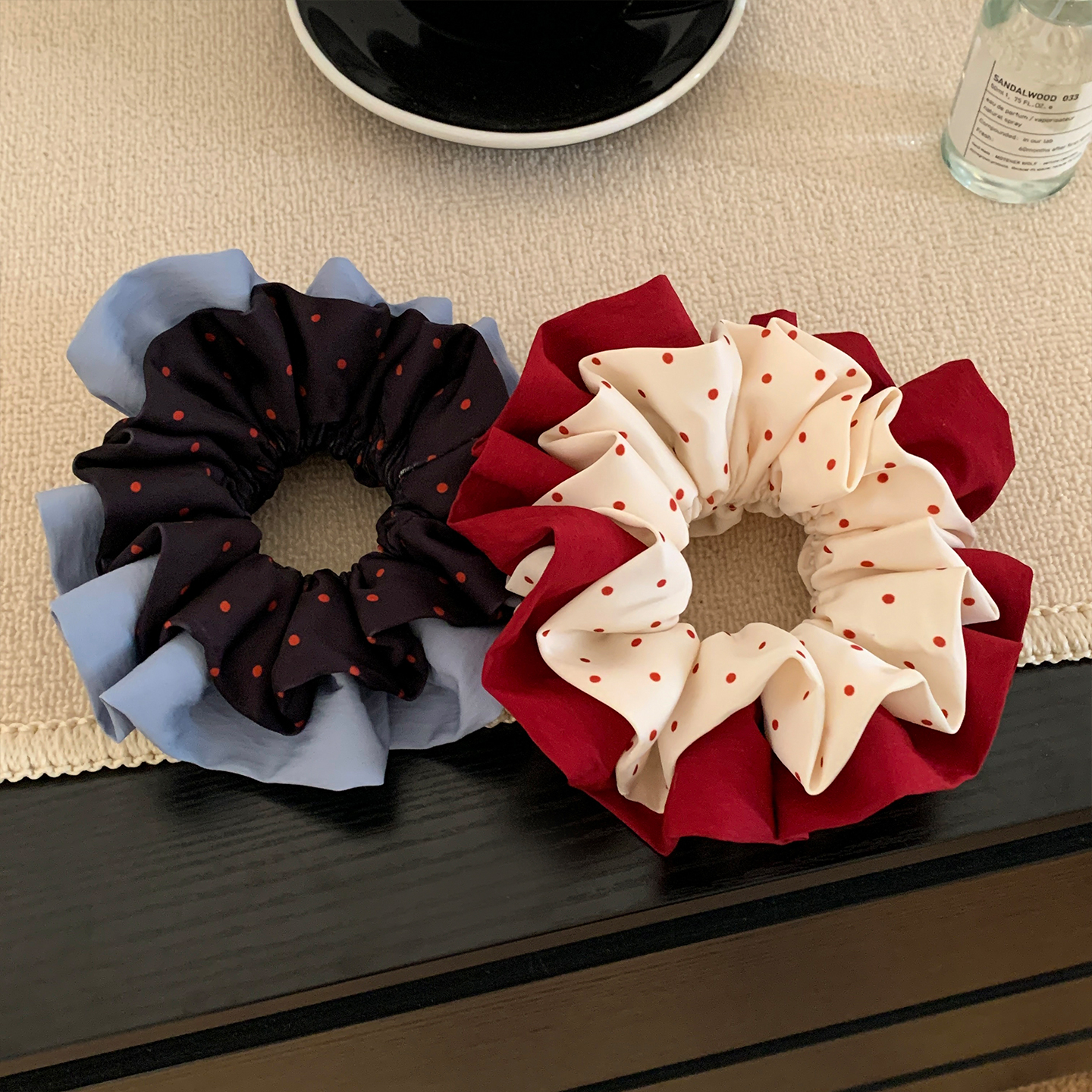 韩系红色波点三层大肠发圈