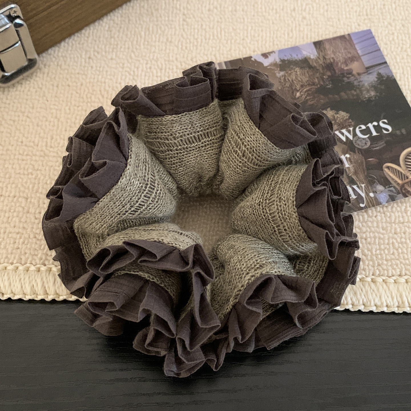 韩国灰色毛线针织双层大肠发圈女超大丸子头扎头发头绳头饰秋冬