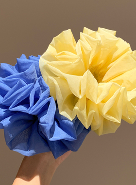 法式高级感黄色绣球大肠发圈女超大丸子头低马尾头绳皮筋百搭头饰