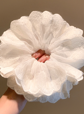 法式超仙白色蕾丝大肠发圈女高级感慵懒风超大扎头发皮筋头绳头饰