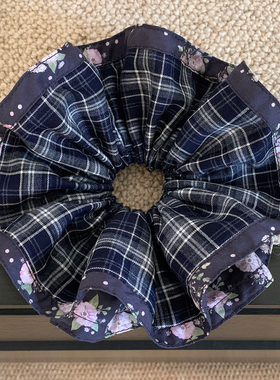 韩系复古紫色碎花格纹大肠发圈女高级感超大扎头发头绳慵懒风头饰