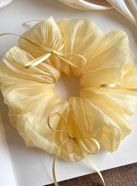 韩系甜美黄色网纱蝴蝶结大肠发圈女高级感大号扎头发头绳气质头饰