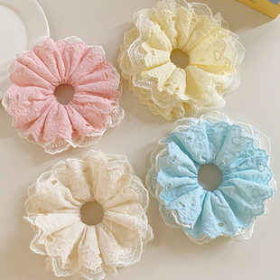 法式超仙奶油黄色蕾丝大肠发圈女高级感超大丸子头扎头发头绳头饰
