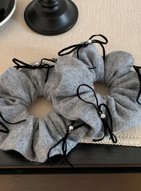 韩国灰色毛线针织蝴蝶结大肠发圈女高级感气质超大扎头发头绳头饰