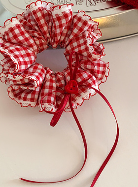 韩系红色爱心蝴蝶结大肠发圈女高级感超大号扎头发头绳慵懒风头饰