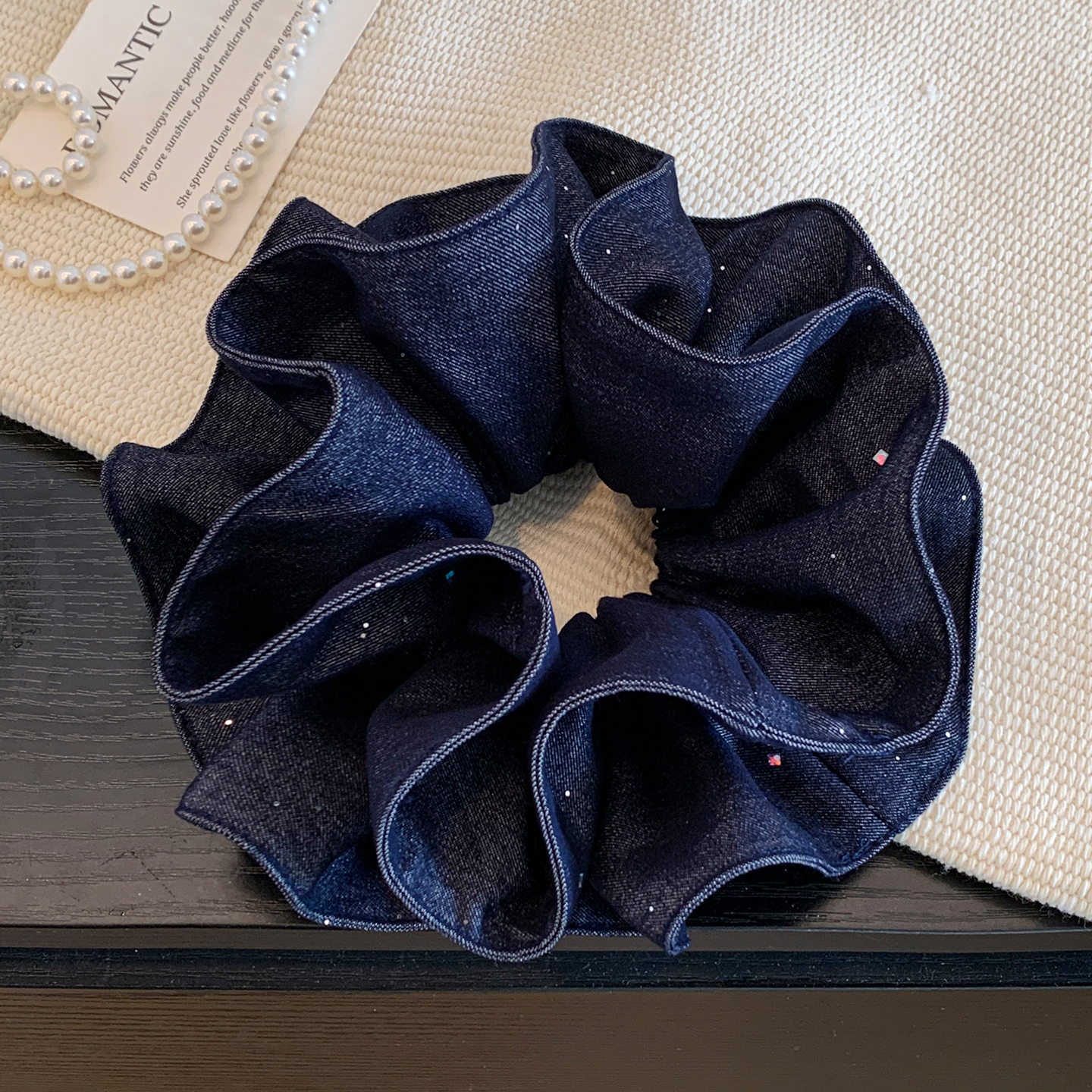 韩系复古蓝色牛仔大肠发圈