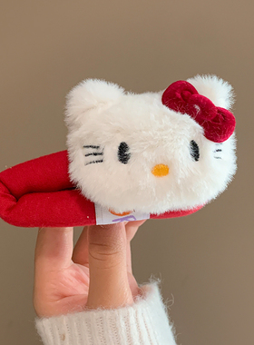 可爱红色蝴蝶结毛绒kitty发夹女侧边碎发刘海BB夹子大号夹子头饰
