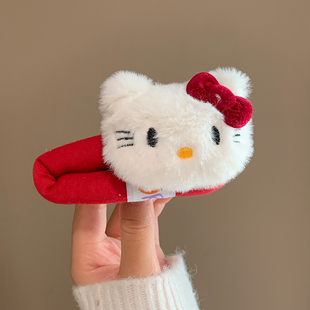可爱红色蝴蝶结毛绒kitty发夹女侧边碎发刘海BB夹子大号夹子头饰