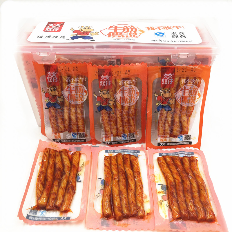 包邮双仔牛筋传说一盒50袋80后回忆辣条辣片零食