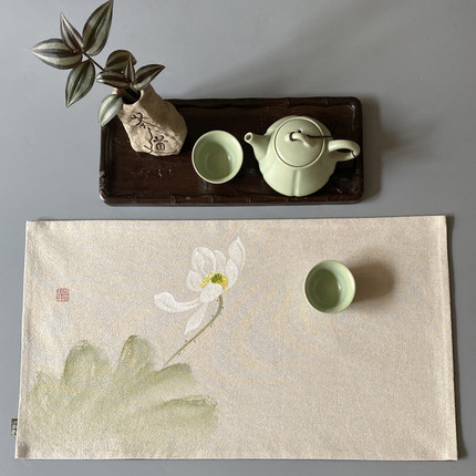 棉麻手绘中式禅意茶席亚麻桌旗茶垫香席茶艺配件茶布香道席干泡席