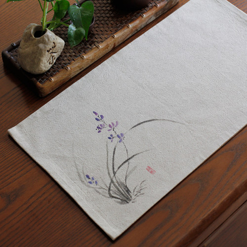 手绘禅意亚麻桌旗配件促销茶席