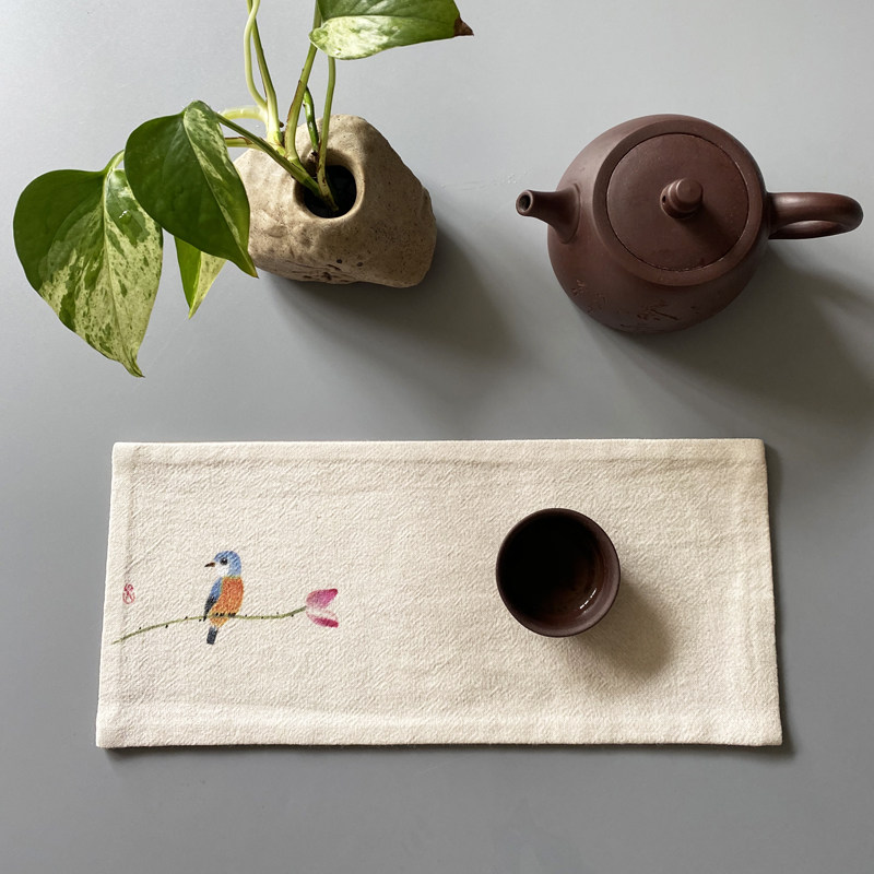 棉麻手绘禅意茶席亚麻桌旗茶垫香席茶艺配件茶巾香道席干泡席促销