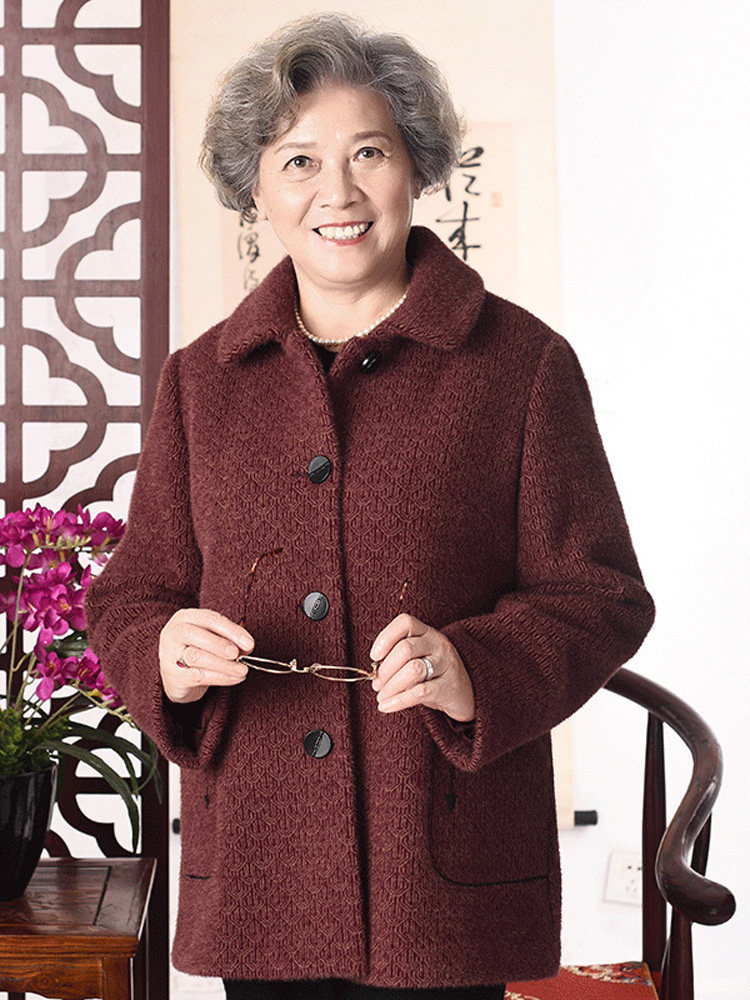神采夫人老年女装喜庆呢子外套