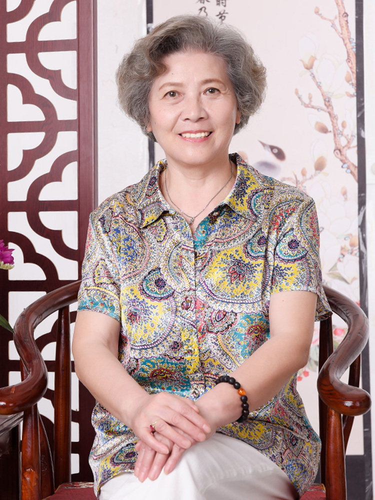 神采夫人老年奶奶装桑蚕丝立领