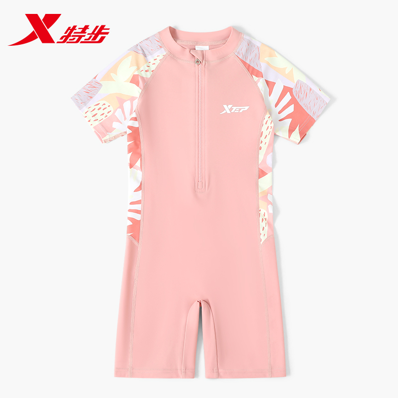 特步儿童泳衣女童中大童专用游泳衣女孩2025新款连体专业训练泳装