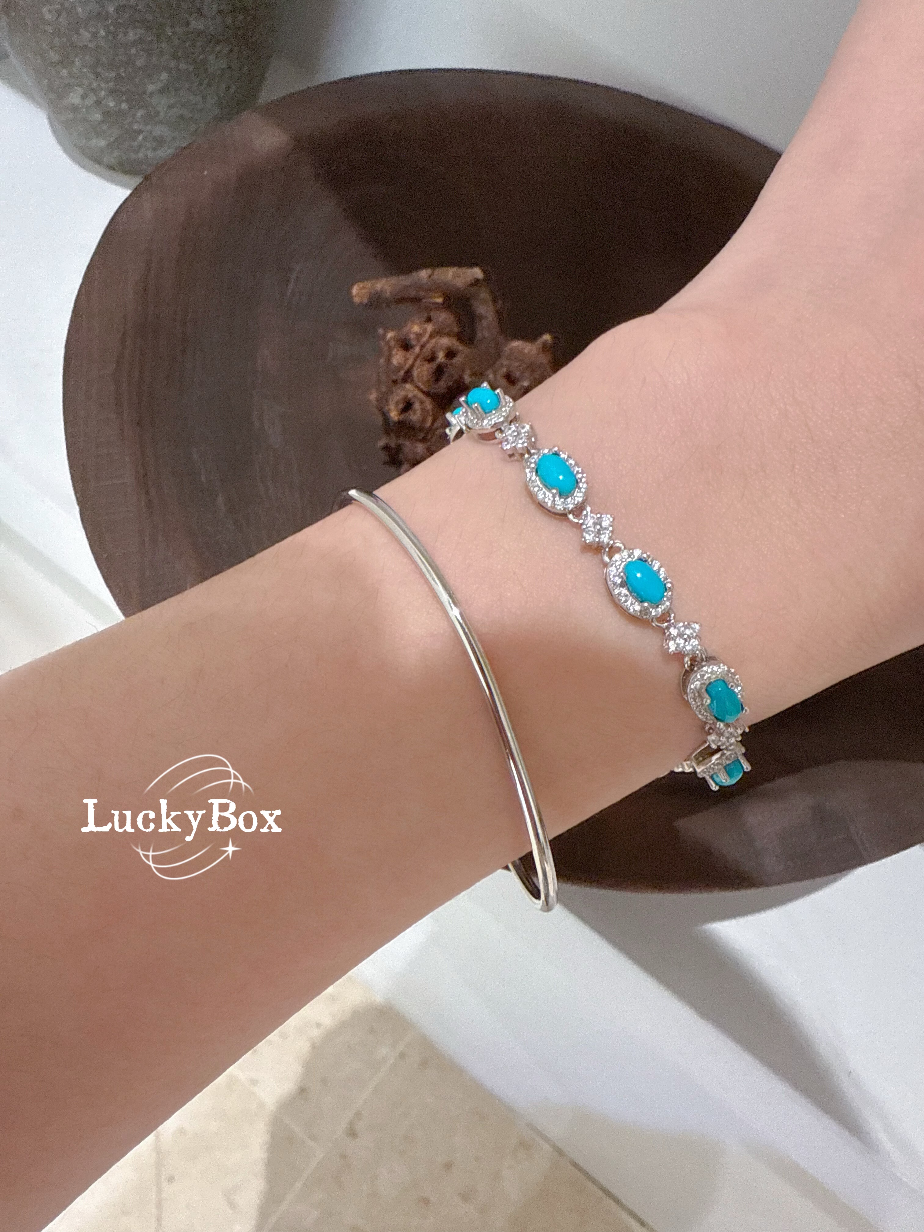 「沉迷」天然美松睡美人高瓷蓝绿松石925银镶钻葫芦圆钻福禄手链