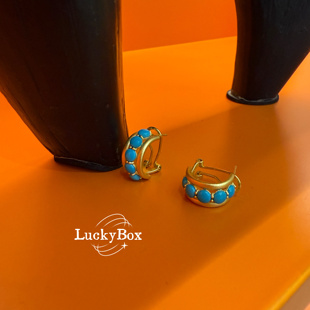 「蓝」天然睡美人原矿无优化高瓷蓝美松绿松石925银耳拍耳钉耳饰