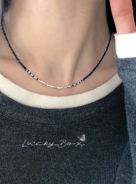 「青出于蓝胜于蓝」碎银子青金石项链渐变蓝色串珠锁骨链小众精致