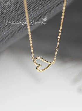 「心意上线」心形项链925银爱心项链简约气质镂空心形吊坠锁骨链