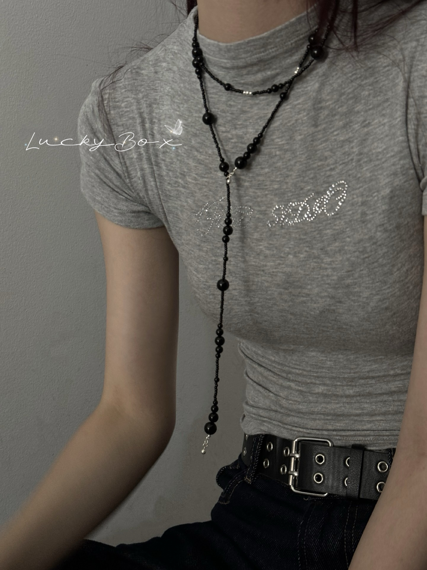 「甜•酷」原创小众设计黑玛瑙串珠925银长款项链一款多戴毛衣链