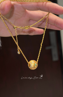 「路路通」意大利拉丝星芒小金球转运珠925银镀18k金轻奢设计项链