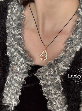 「福禄加码」镂空花窗AB面两戴镶钻925银葫芦吊坠项链新中式轻奢