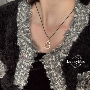 「福禄加码」镂空花窗AB面两戴镶钻925银葫芦吊坠项链新中式轻奢