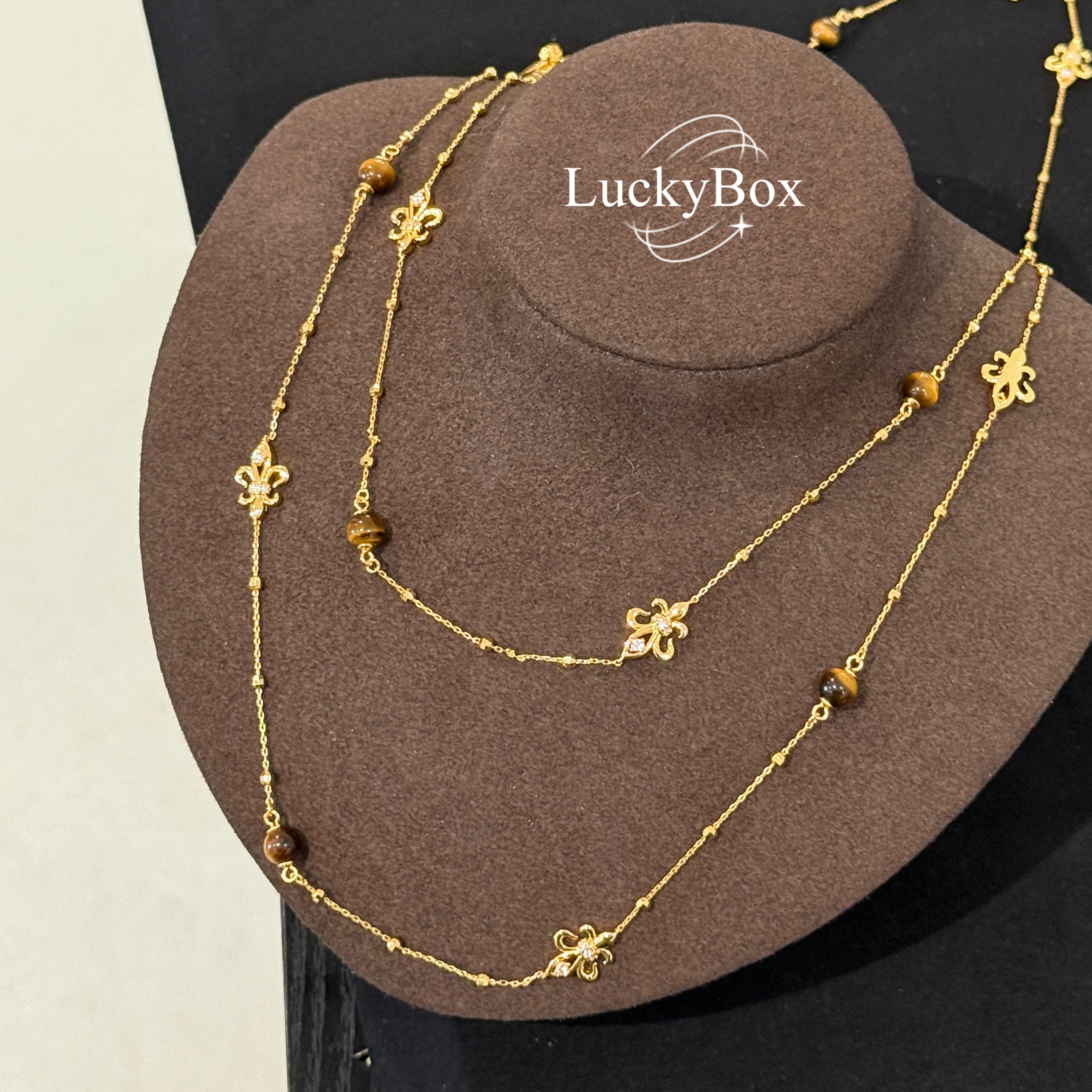 「焦糖可可」天然虎眼石鸢尾花长款轻奢毛衣链叠戴小众925银项链