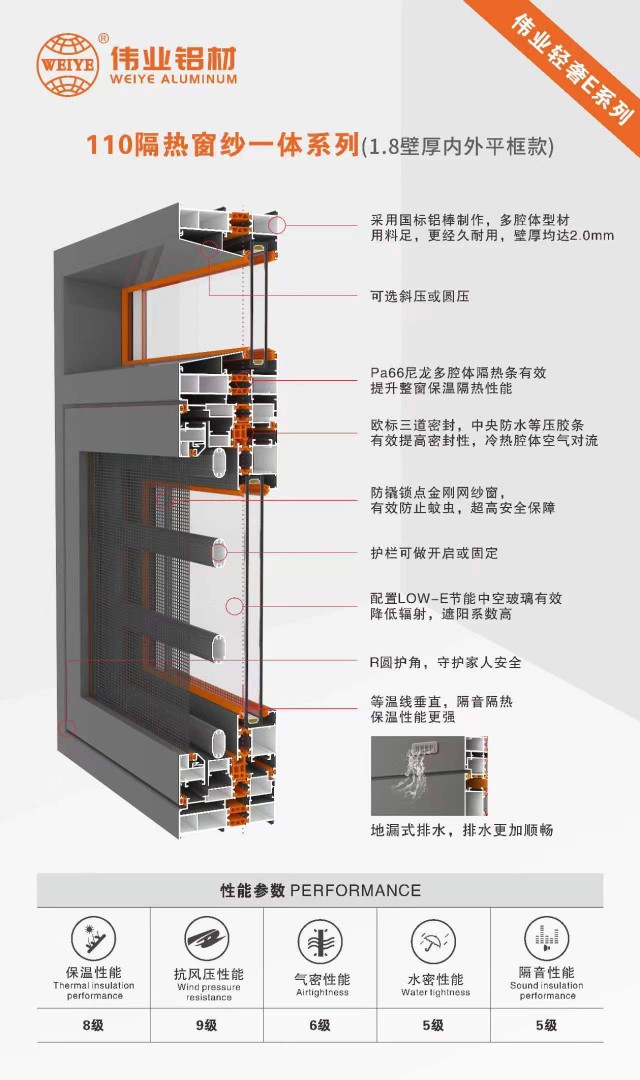 伟业断桥铝系统窗门窗封阳台中空钢化玻璃窗户平开窗推拉窗