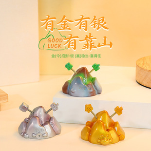 金山银山靠山创意树脂工艺品摆件汽车中控台装饰弹簧礼物好寓意