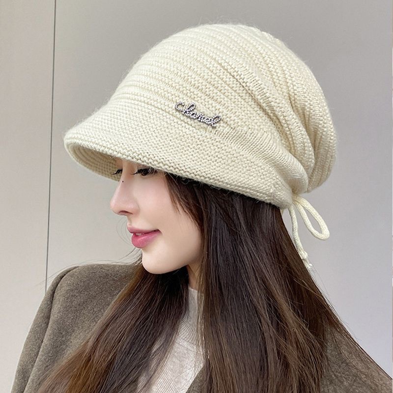 兔毛堆堆帽女秋冬季保暖大头围帽子气质妈妈款洋气百搭针织毛线帽