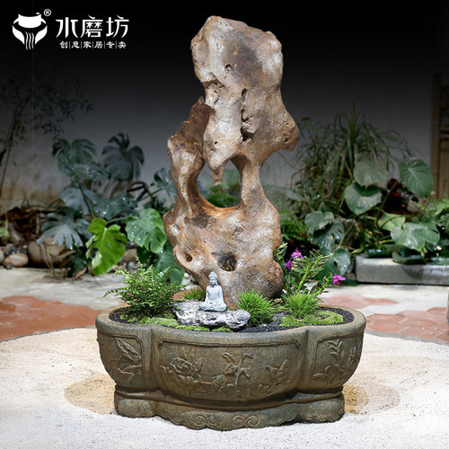 水磨坊太湖石假山造景花盆景观