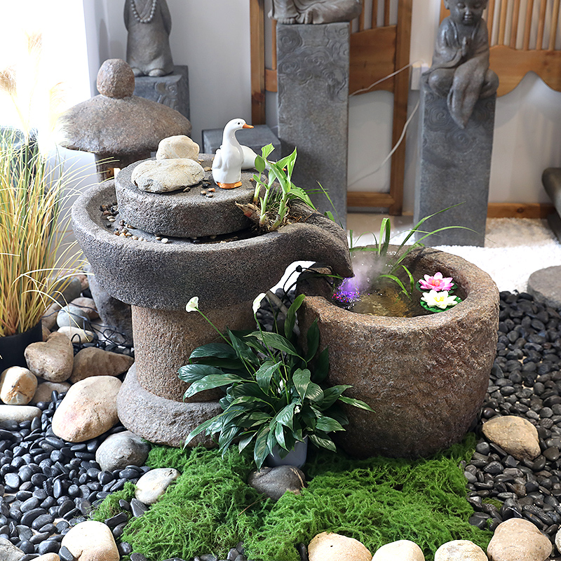 庭院花园布置石磨盘流水鱼池假山造景喷泉阳台循环水景观落地摆件