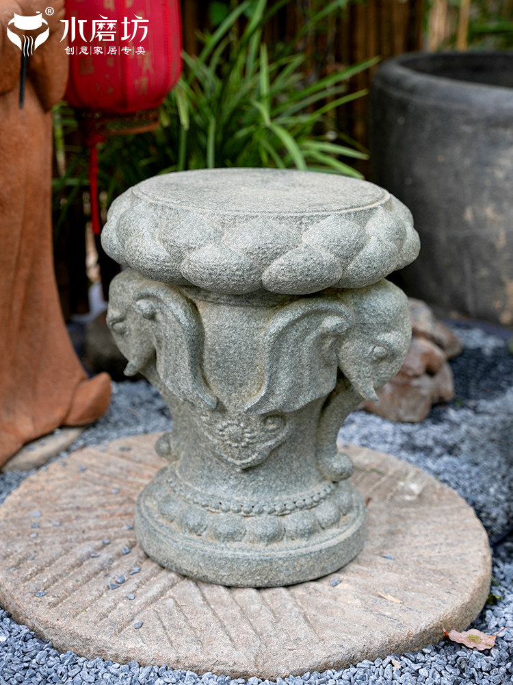 水磨坊中式庭院造景布置吉象凳子户外彷石墩底座别墅花园装饰摆件,家居饰品,户外/庭院摆件,淘宝优惠券,粉丝福利购,淘宝优惠卷