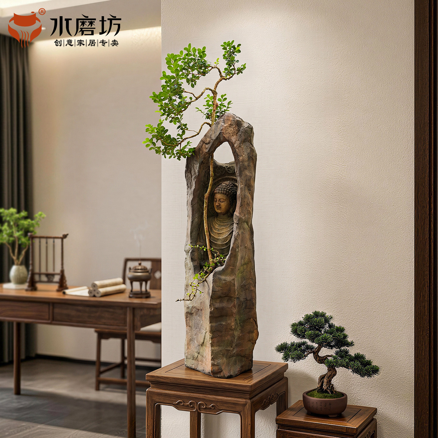水磨坊客厅茶室氛围布置禅意摆件