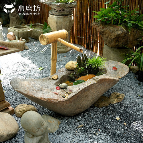 水磨坊水钵造景流水摆件庭院鱼缸